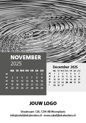 A6 Bureaukalender Black & White 2025